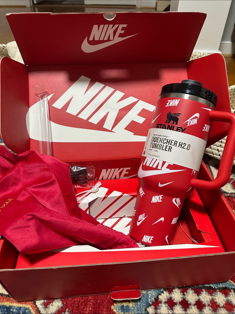 Nike Red Branded Quencher Tumbler with Handle